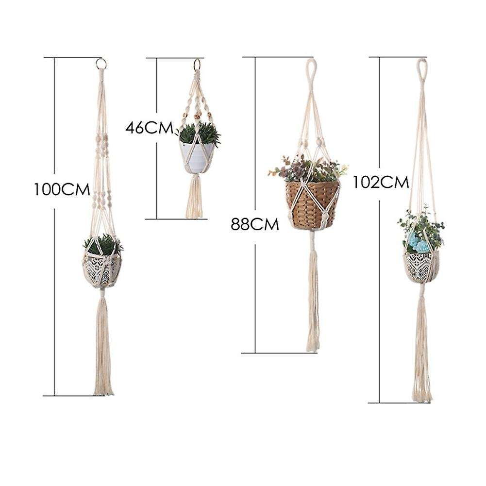 4pcs Handmade Flower Pot Net Bag Braided Home Vintage Decor Plant Hanging Basket Knotted Rope Garde