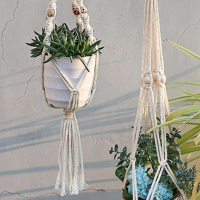 4pcs Handmade Flower Pot Net Bag Braided Home Vintage Decor Plant Hanging Basket Knotted Rope Garde
