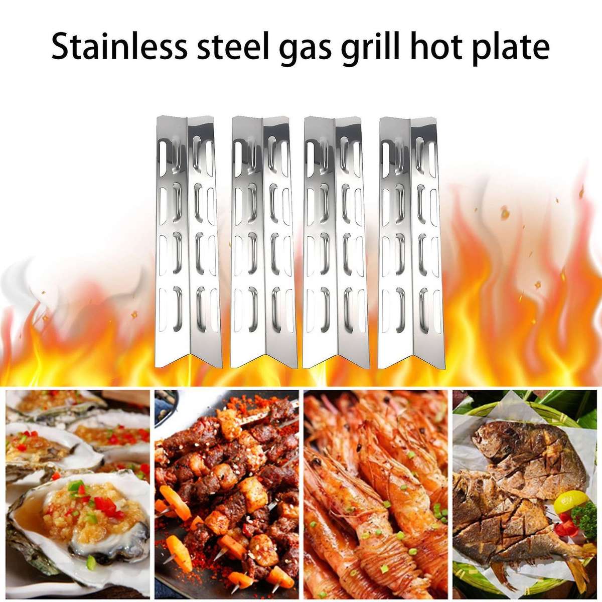 4Pcs Heat Plate for , Master Forge, Perfect , Stainless Steel Heat Diffuser Gas Grill Spare Part fo