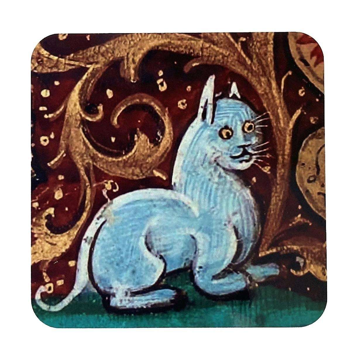 4pcs Medieval Cat Coasters for Drink Set Cat Pattern Round Coasters, Drinking Coasters Cat Coaster