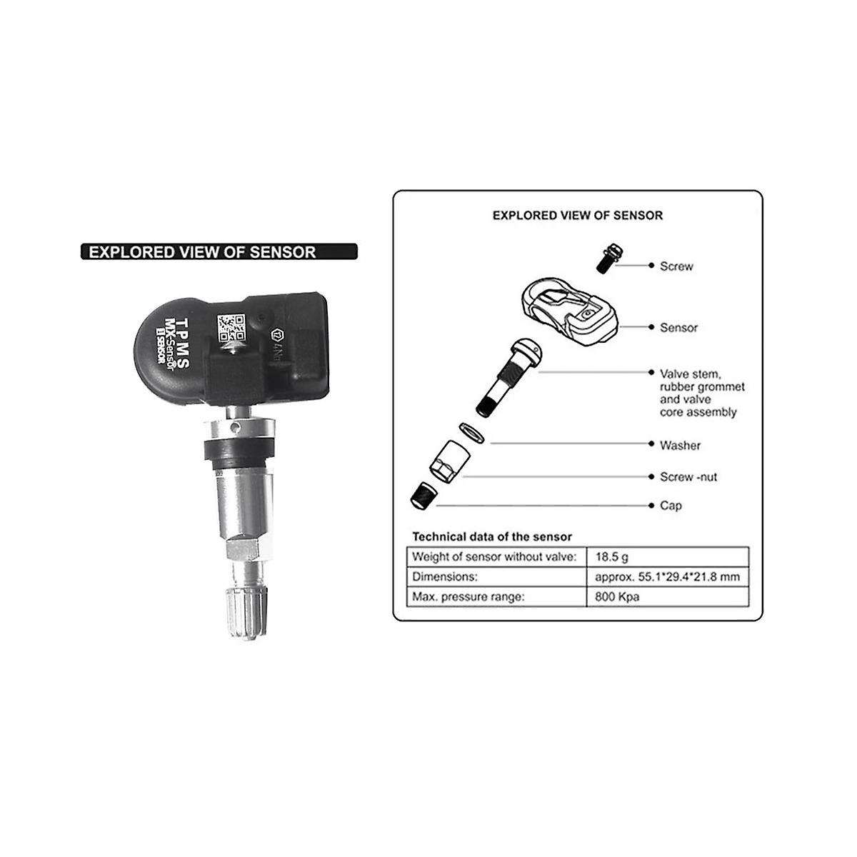 4Pcs Programmable MX Sensor 315MHZ+433MHz Universal 2 in 1 Tire Pressure Monitoring System TPMS Too