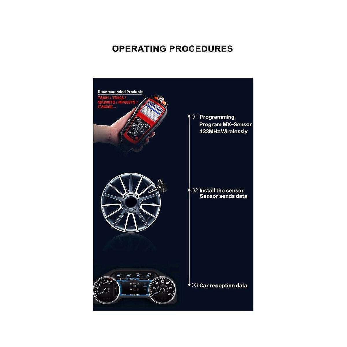 4Pcs Programmable MX Sensor 315MHZ+433MHz Universal 2 in 1 Tire Pressure Monitoring System TPMS Too