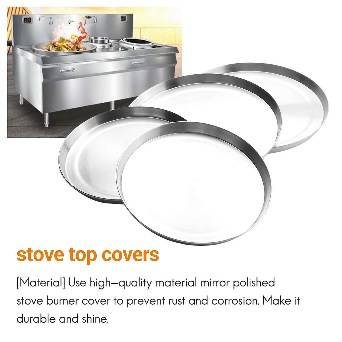 4Pcs Stainless Steel Hob Covers Stove Plate Top Cooker Protector Kit Set Utensils 17/21CM Kitchen Ac