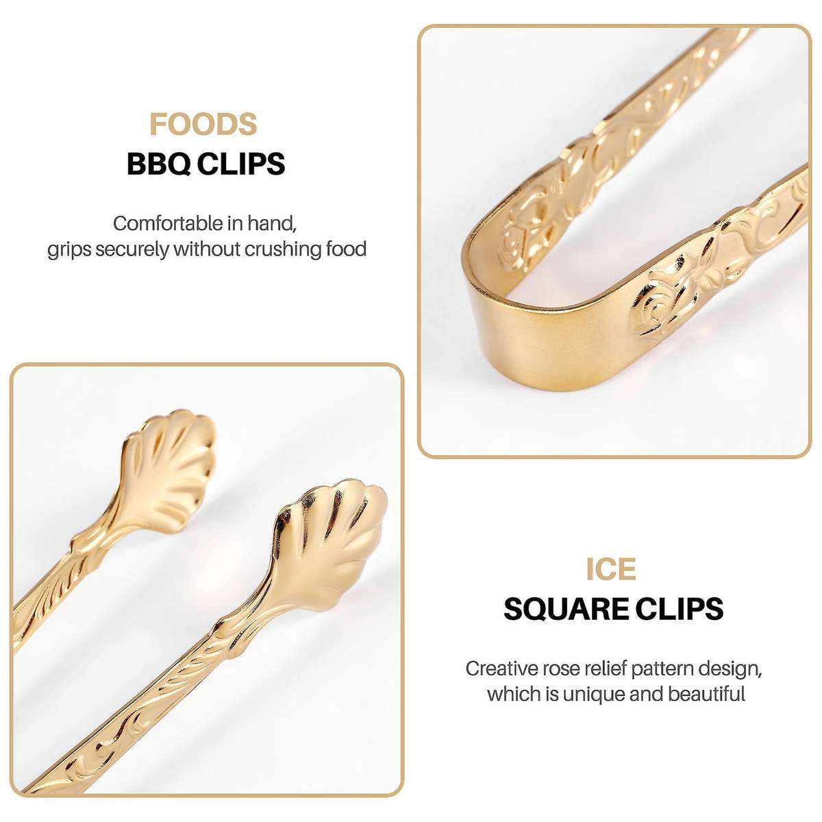 4pcs Stainless Steel Ice Square Clips Sugar Tongs Foods Bbq Clips Ice Clamp Tool Bar Kitchen Servin