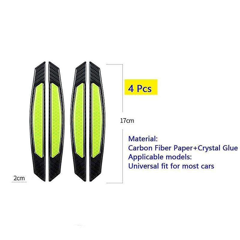 4Pcs Super Green Reflective Stickers Carbon Fiber Strips Car Side Door Edge Bumper Anti-Scratch Prot