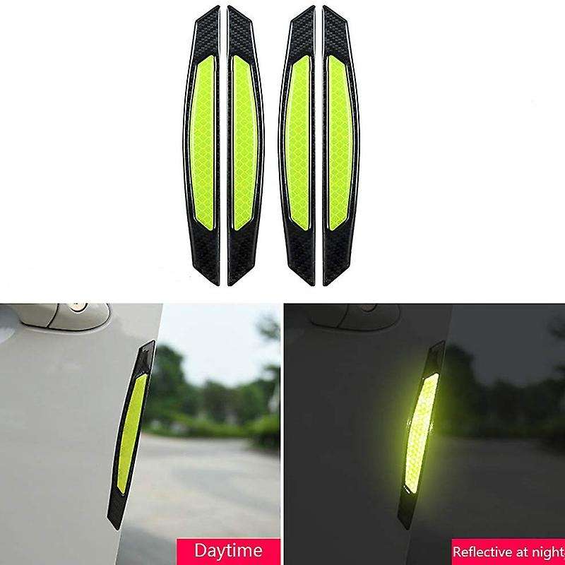 4Pcs Super Green Reflective Stickers Carbon Fiber Strips Car Side Door Edge Bumper Anti-Scratch Prot