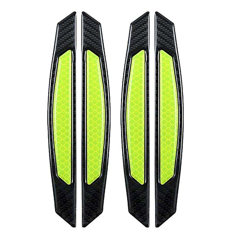4Pcs Super Green Reflective Stickers Carbon Fiber Strips Car Side Door Edge Bumper Anti-Scratch Prot