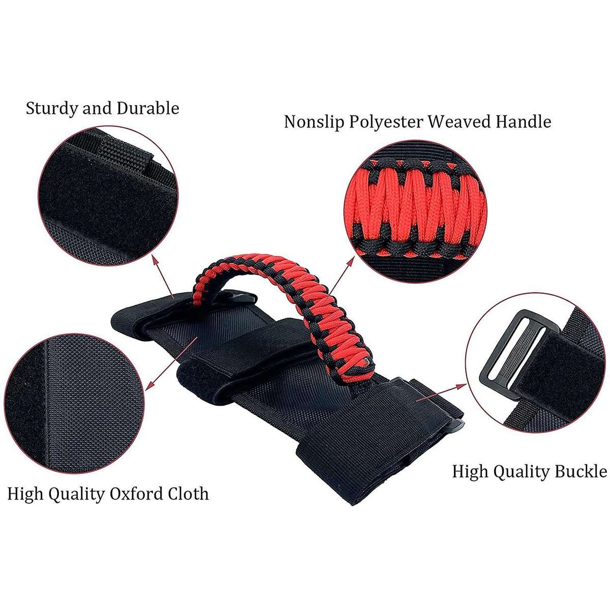 4Pcs/Pack Roll Bar Paracord Grab Handles Grip Handles for JK TJ JL CJ YJ -2021 JT UTV ATV (Red)