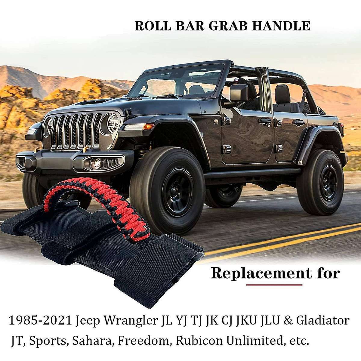 4Pcs/Pack Roll Bar Paracord Grab Handles Grip Handles for JK TJ JL CJ YJ -2021 JT UTV ATV (Red)
