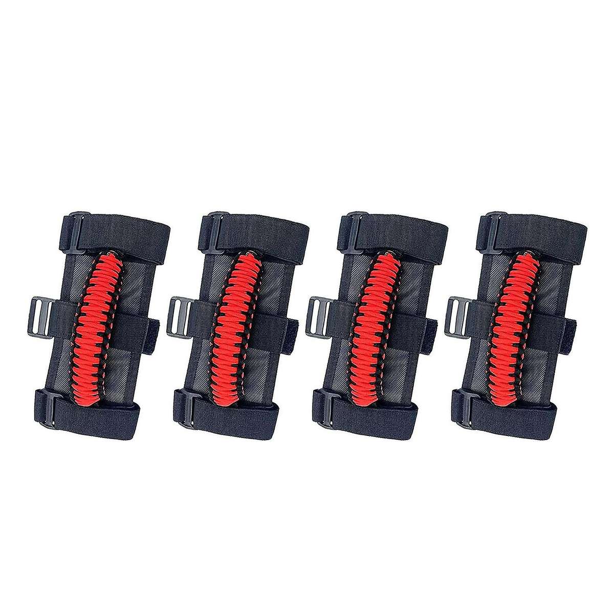 4Pcs/Pack Roll Bar Paracord Grab Handles Grip Handles for JK TJ JL CJ YJ -2021 JT UTV ATV (Red)