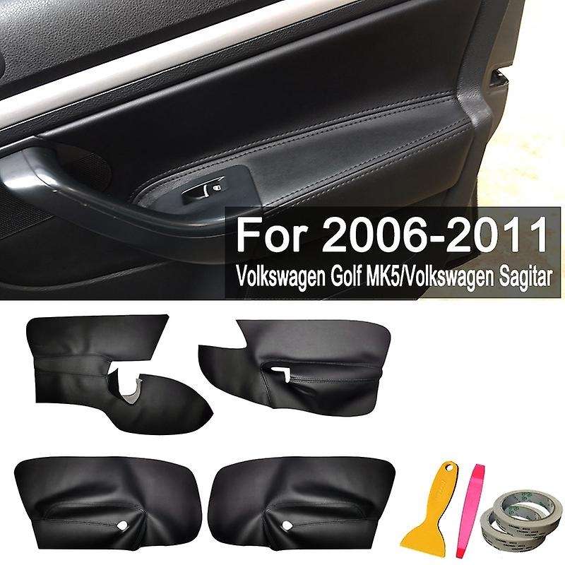 4Pcs/Set Black LHD 4 Doors Armrest Panel Leather Cover Inner Trim for Golf MK5 2005-2010 with Tools