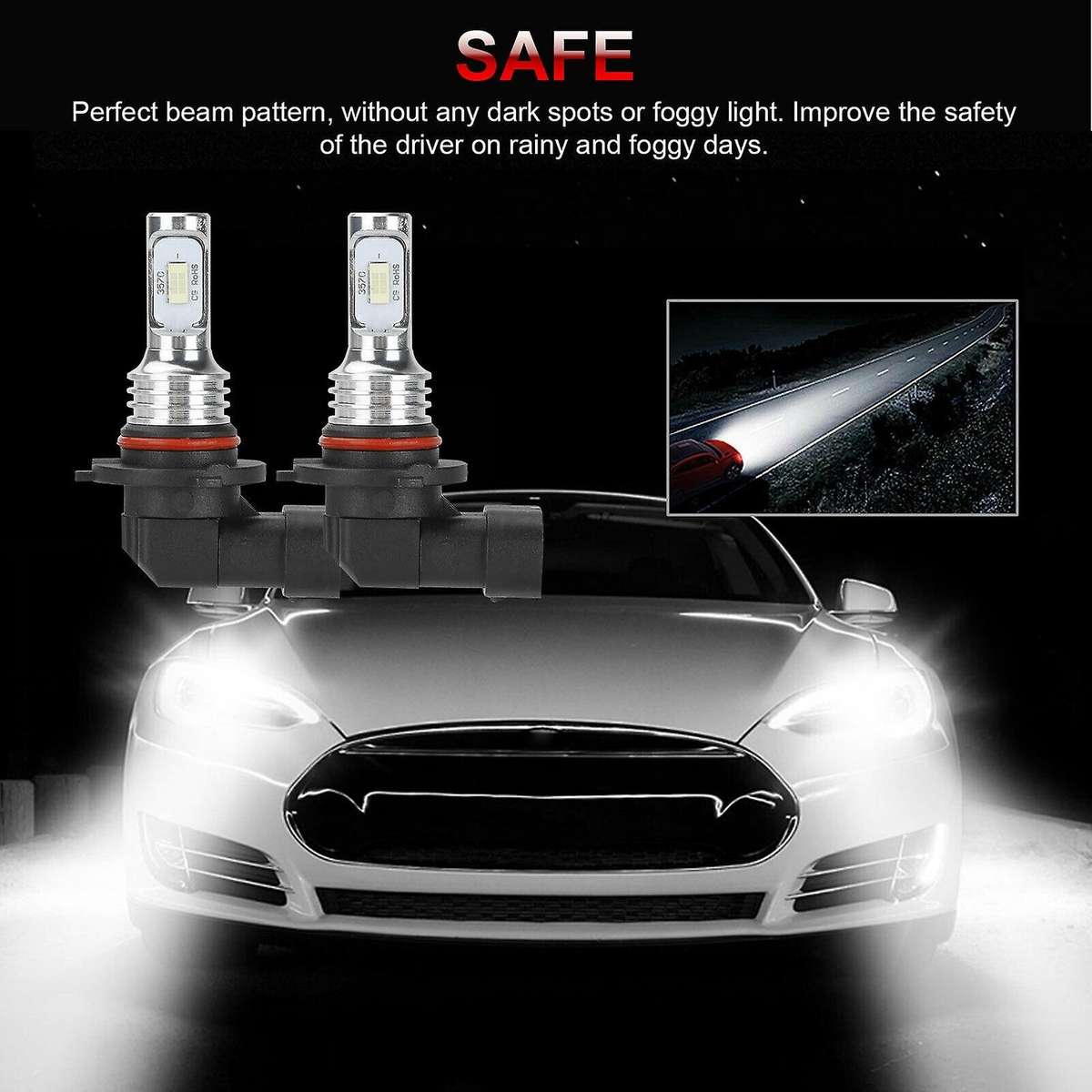 4X 9005 9006 Super White 6000K Combo LED Headlight Kit High Low Beam Fog Bulbs