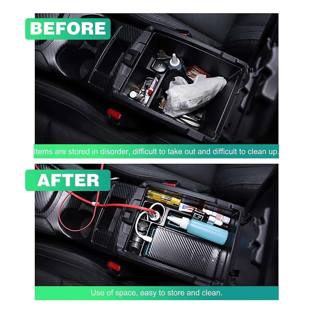 for Rogue 2014-2021 Car Center Console Organizer Armrest Storage Tray Interior Accessories - Black &