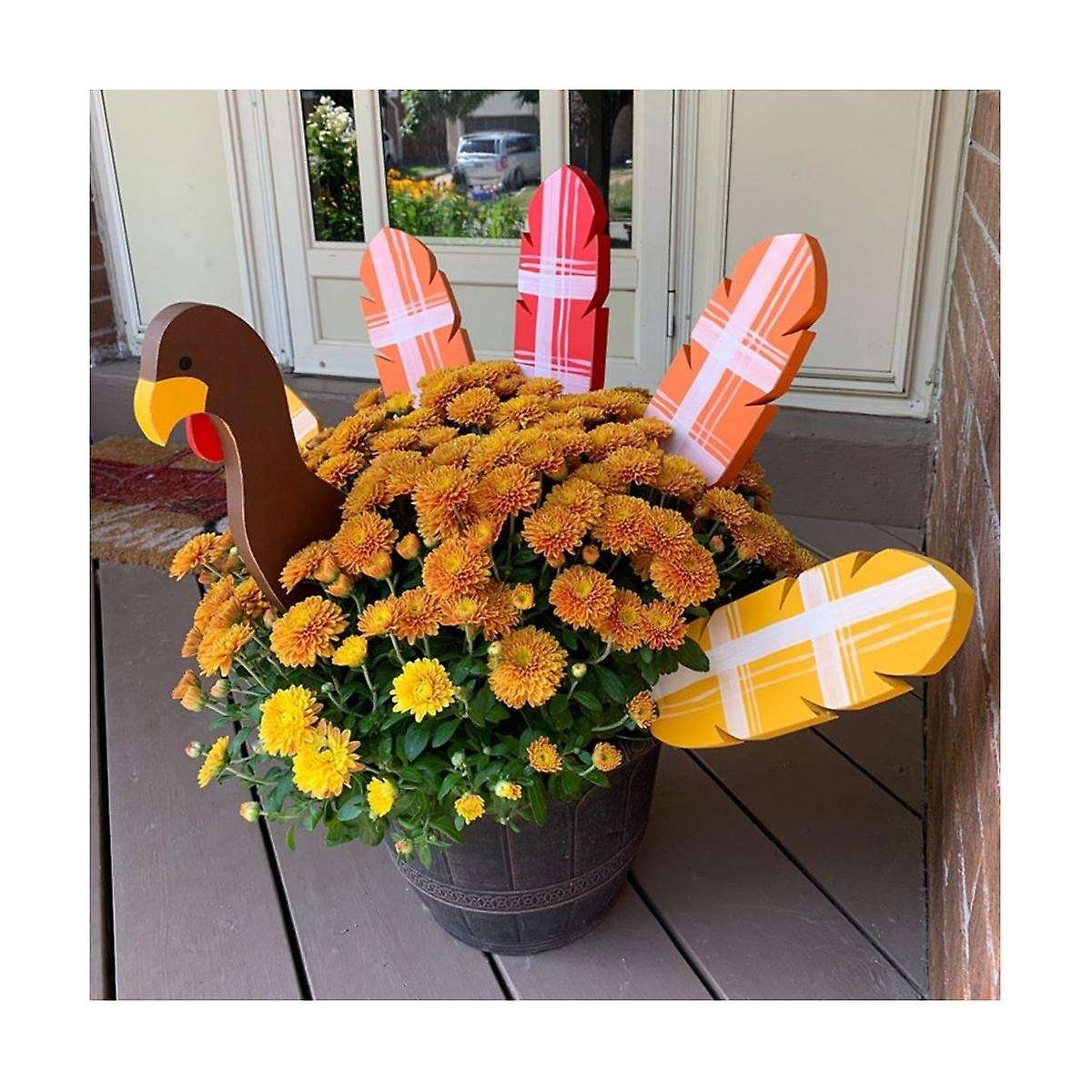Funny Wooden Turkey Sticks Flowerpot Fire Chicken Planter Container Ornament Outdoor Garden Farm Ya