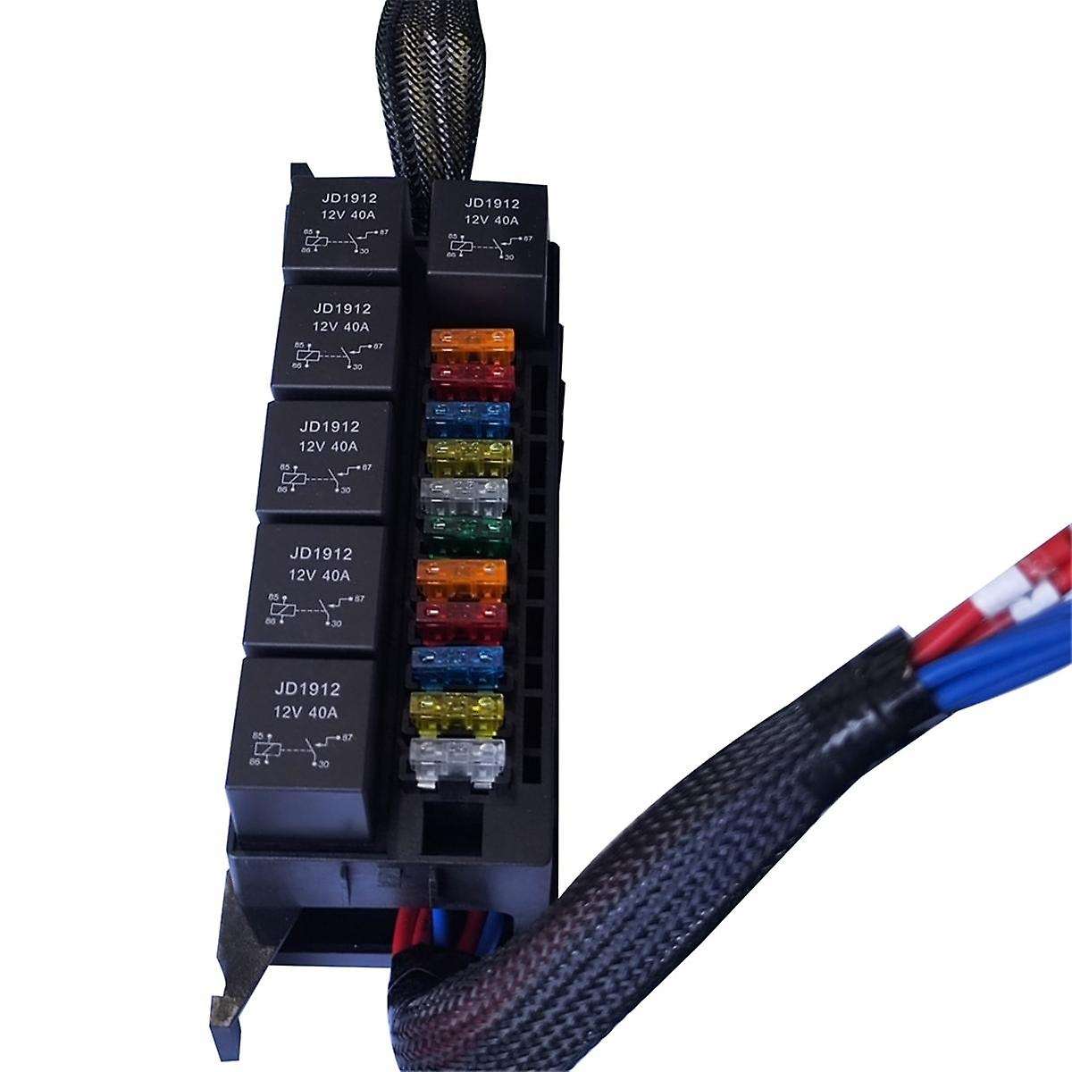 Fuse Relay Box Pre-wired Fuse and Relay Box with 6 Relays and 11 Way Atc/ Relay Fuse Box for Automo