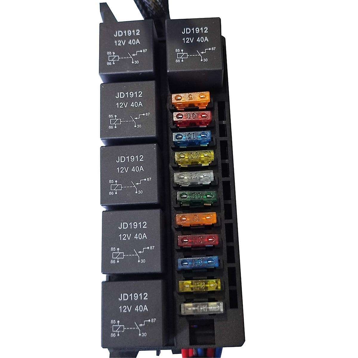 Fuse Relay Box Pre-wired Fuse and Relay Box with 6 Relays and 11 Way Atc/ Relay Fuse Box for Automo