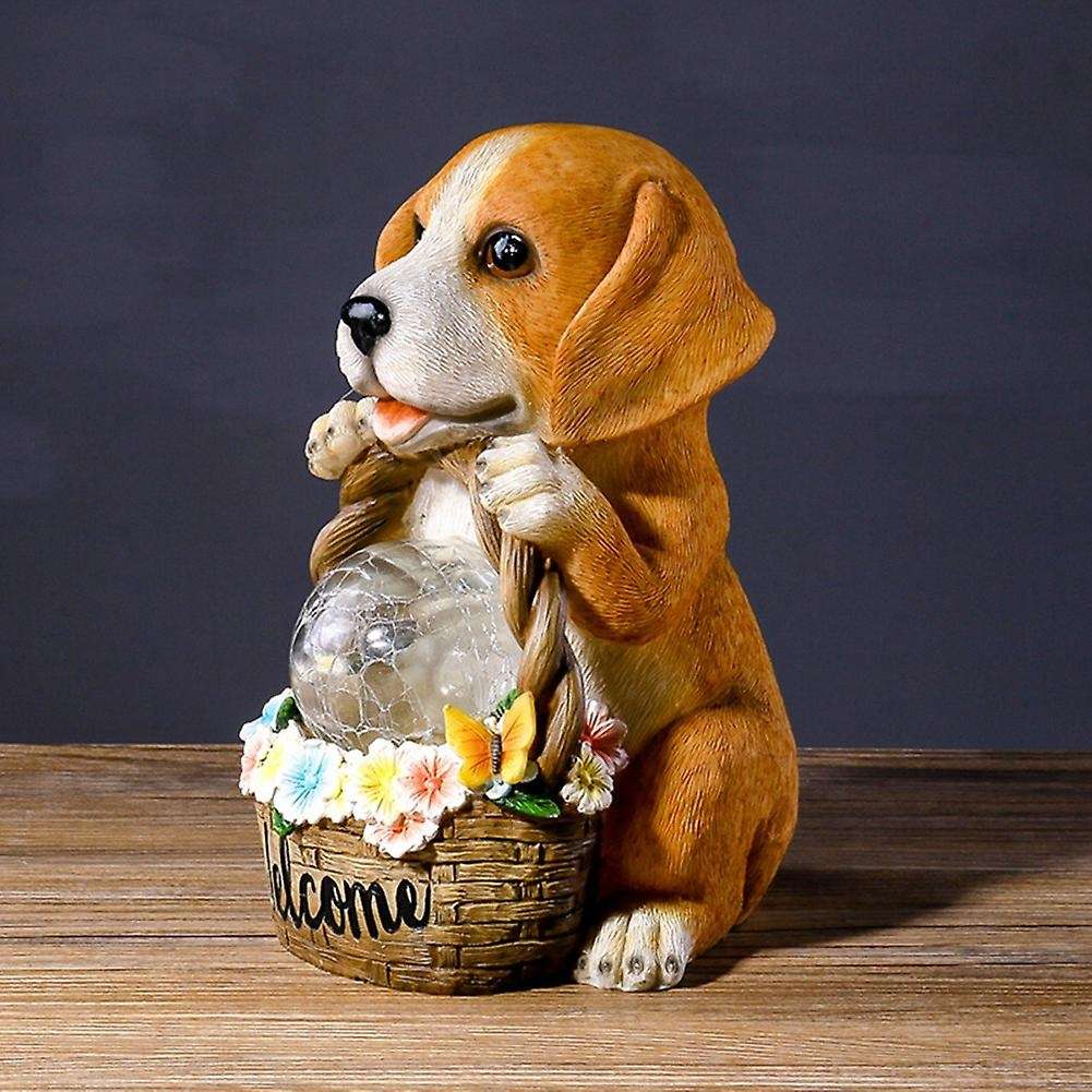Garden Puppy Dog Flower Basket Decoration Props Outdoor Solar Luminous Cute Animal Statue Garden Res