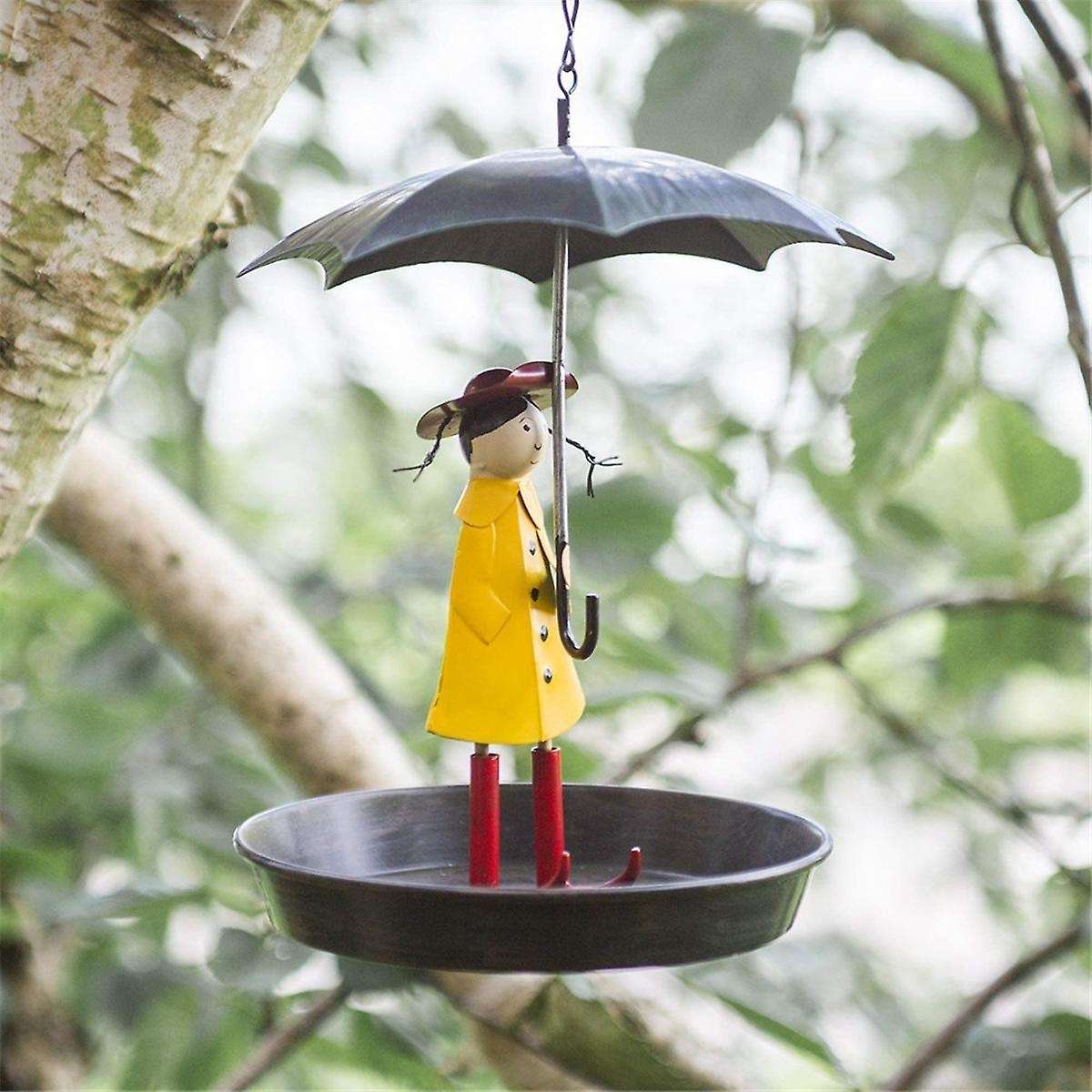 Girls Bird Feeder with Umbrella Bird Station Metal Hanging Chain and Hook Feeder for Wild Garden Bir