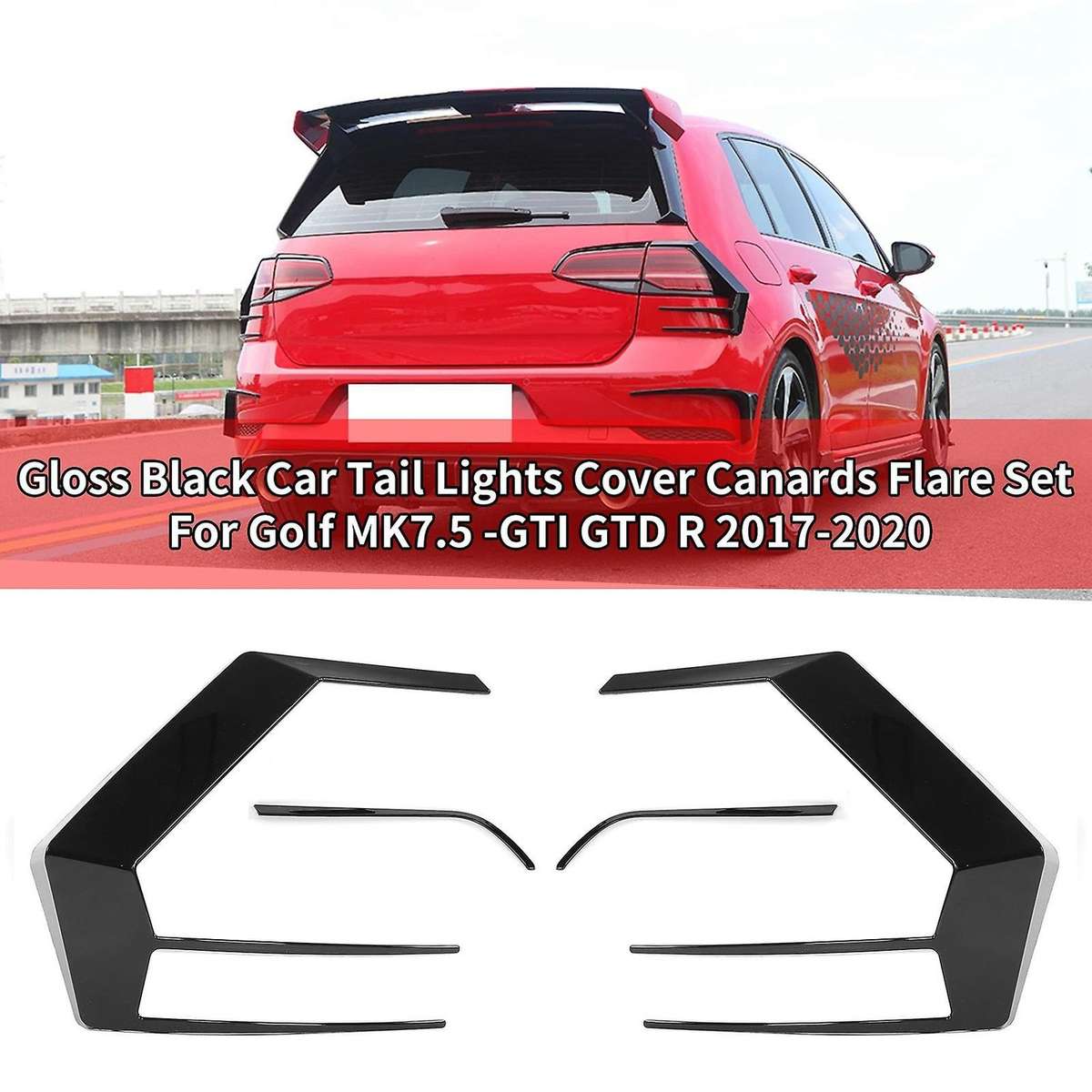 Gloss Black Car Tail Lights Cover Canards Flare Set for Golf MK7.5 GTD R 2017-2020