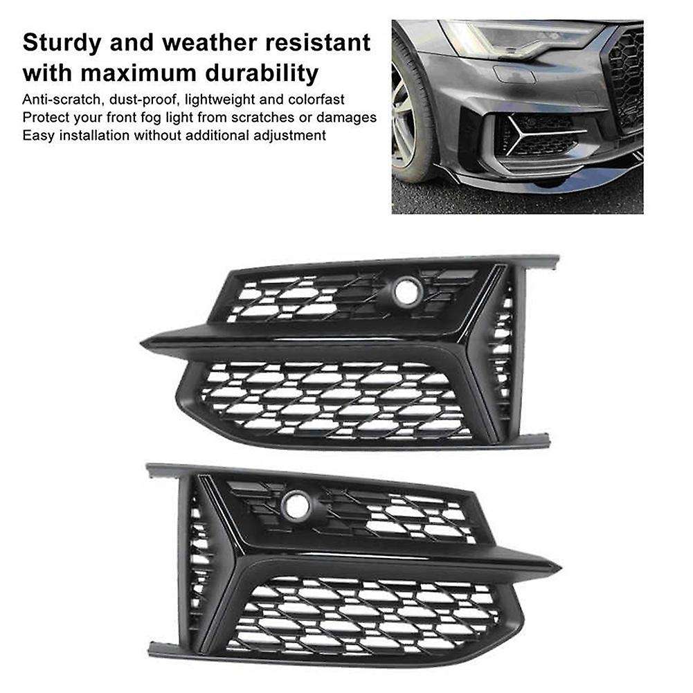 Glossy Black Mesh Rs6 Style Fog Light Grilles Grills for A6 C8 S6 2019 2020