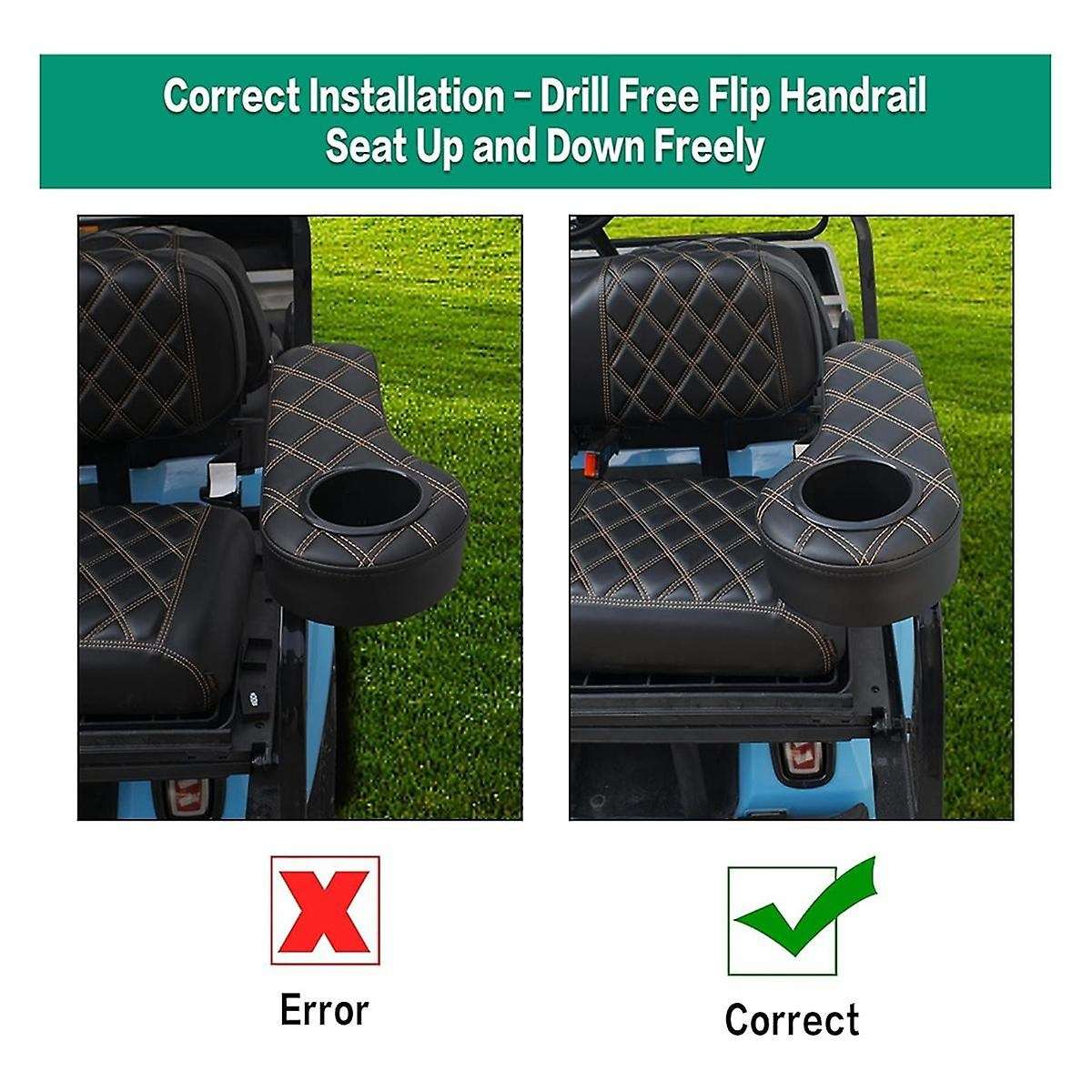 Golf Cart Armrest with Cup Holder No Drilling Armrest for Club Car Rear Seat Kit Side Flip Hinge Arm