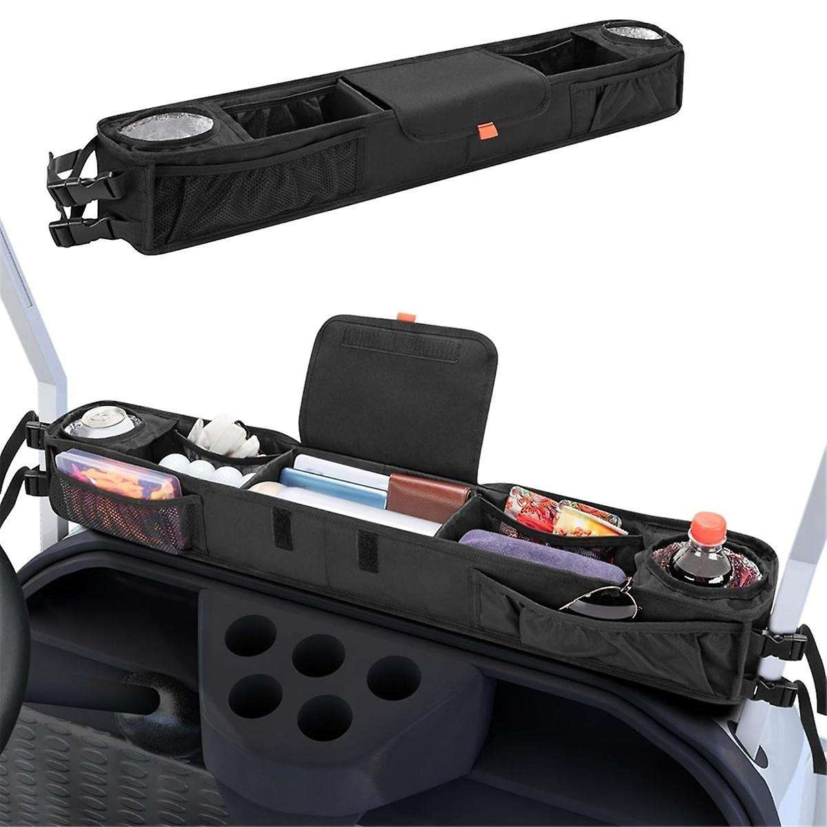Golf Cart Front Storage Basket with Insulated Cup Holders, Dash Tray Organizer for , Golf Cart Stora