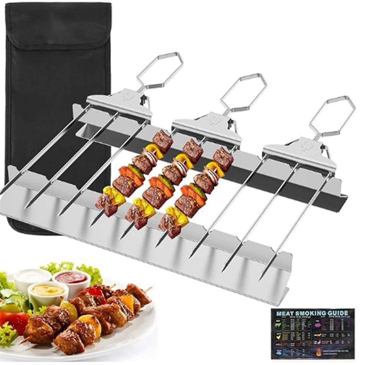 Grill Skewers with Handle,Stainless Steel BBQ Skewer Kabob Skewers for Meat, Chicken, Sausages,A