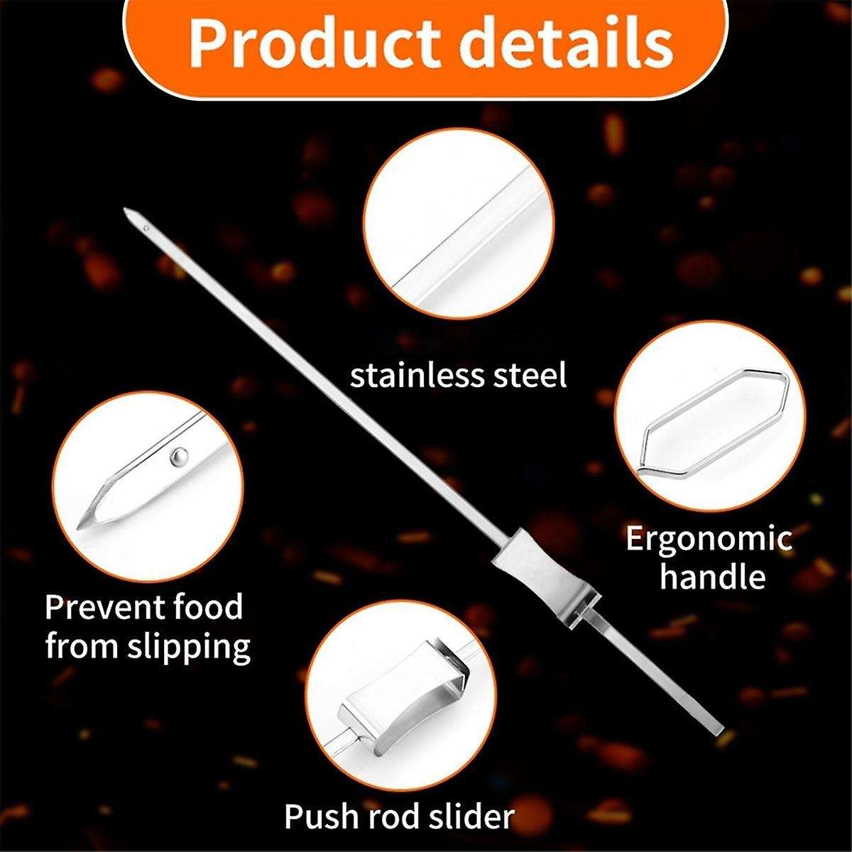 Grill Skewers with Handle,Stainless Steel BBQ Skewer Kabob Skewers for Meat, Chicken, Sausages,A