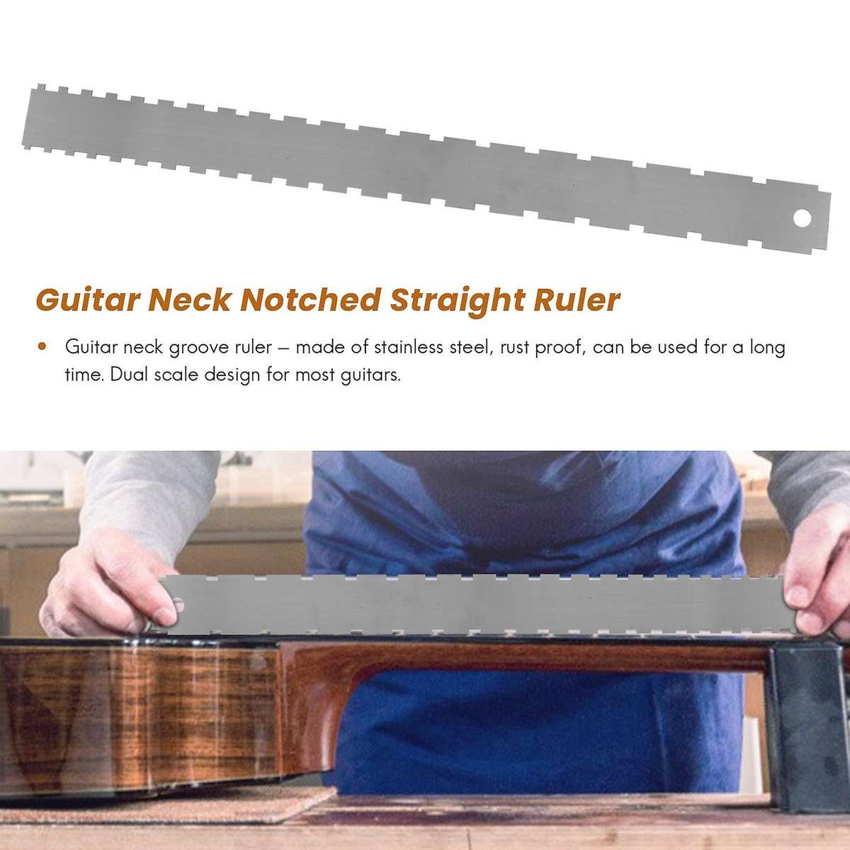 Guitar Neck Notched Straight Edge Luthiers Tool with String Action Ruler Gauge for 24.75 Inch and 2