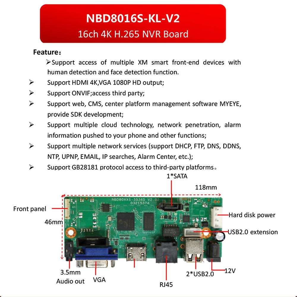 H265/H264 16CHx4K 5MP NVR Network Digital Video Recorder 1 SATA Cable for Motion Detection P2P XMEYE