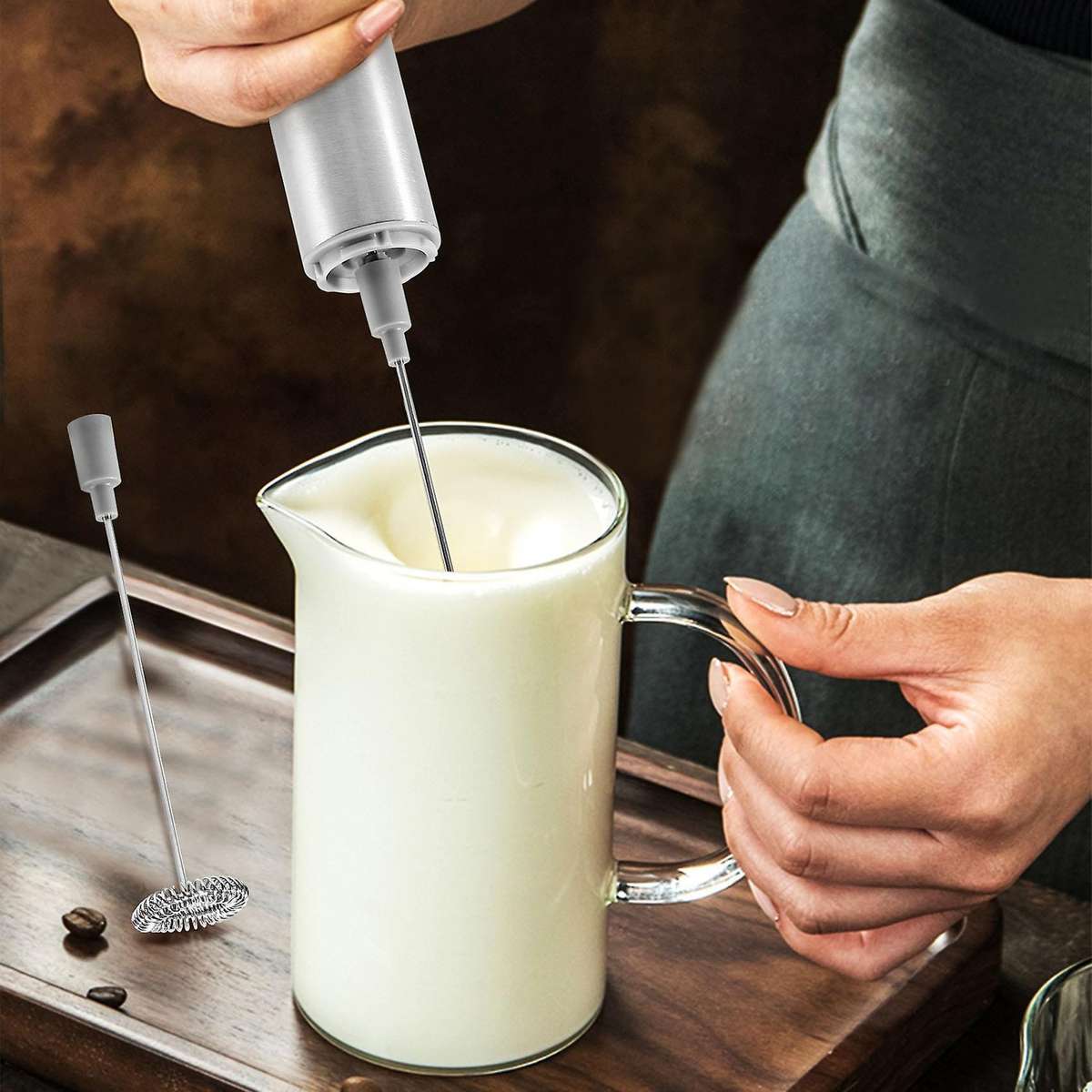 Handheld Three-layer Of Whisk- Battery Operated Electric Foam Maker for Coffee, Latte, Hot Chocola