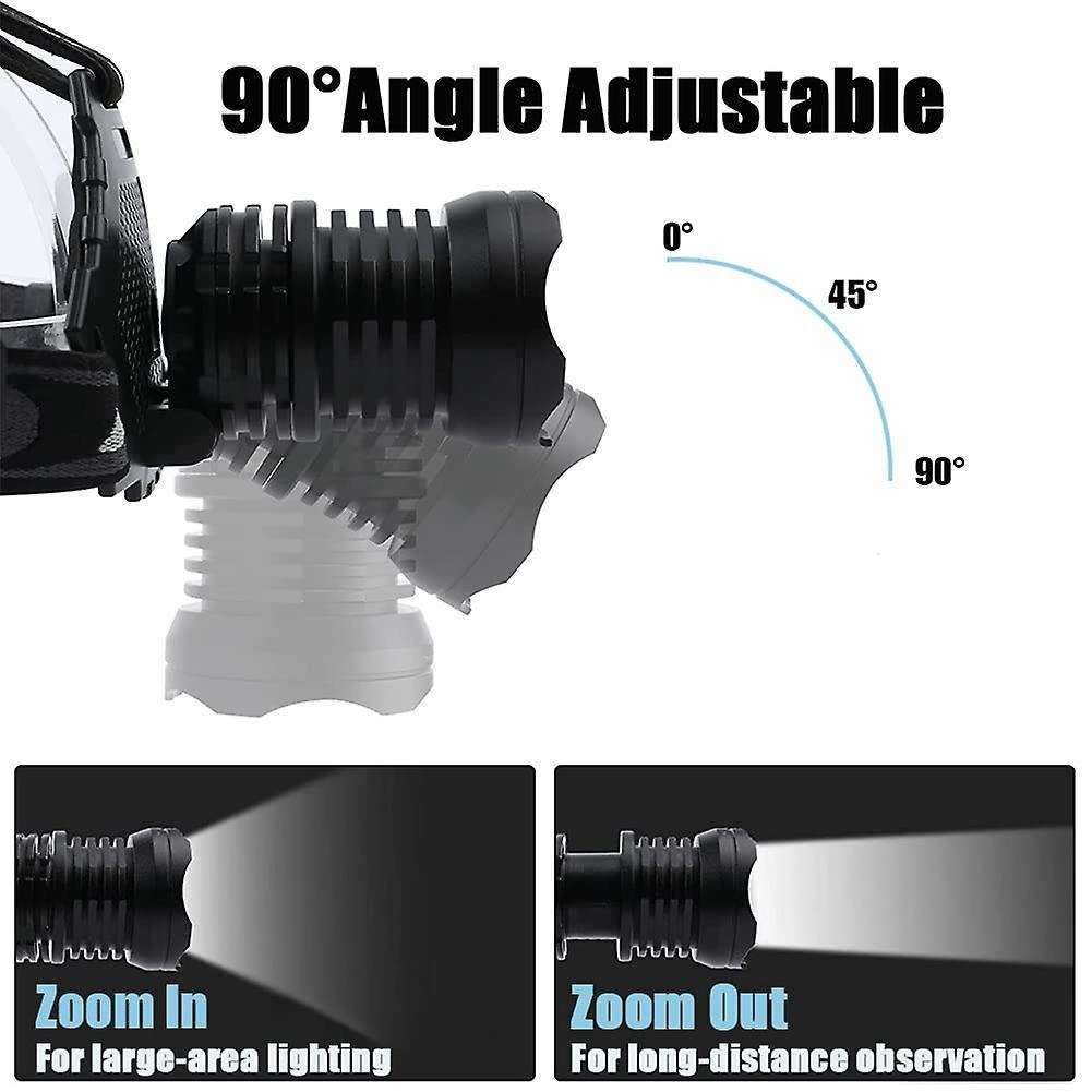 Headlights Super Bright Zoomable Headlamp 1800Lm XM-L T6 LED Waterproof Adjustable Head Lamp