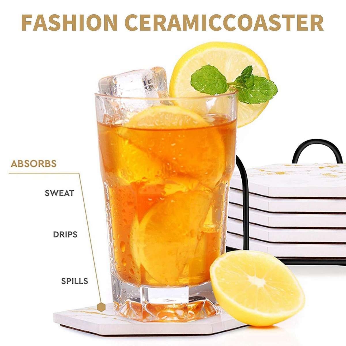 Hexagon Coaster - 6 Pieces Drink Coasters - Simple White Geometric Design - Modern Decorative White