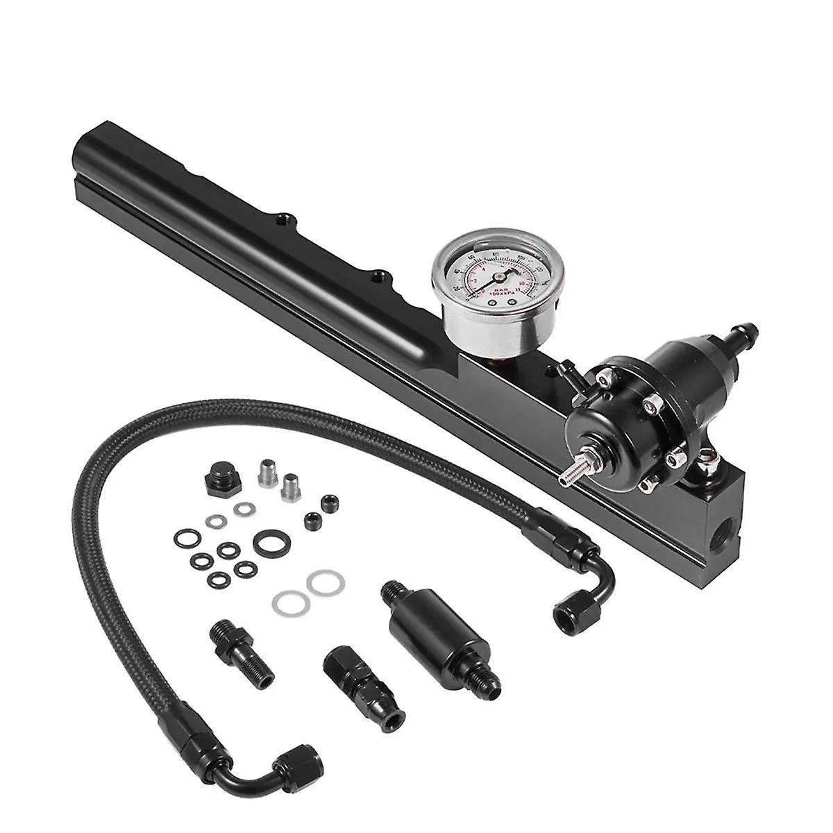 High Flow Fuel Rail W/ Regulator Gauge & AN6 Hose B16 B18 B20 Si B-Series