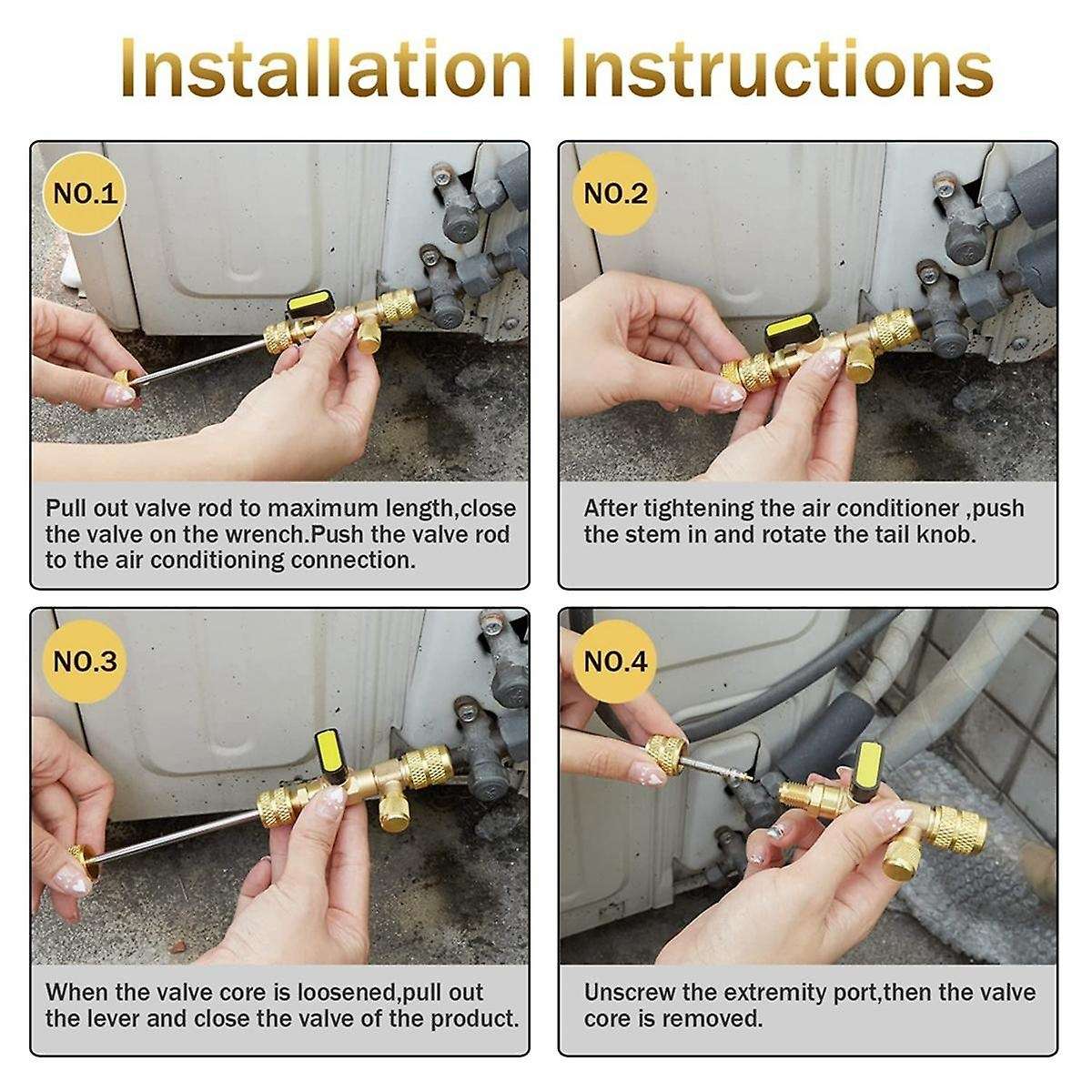 Hvac Valve Core Removal Tool, Valve Core Remover with Valve Cores, Nuts and R410 R32 Adapters, for R