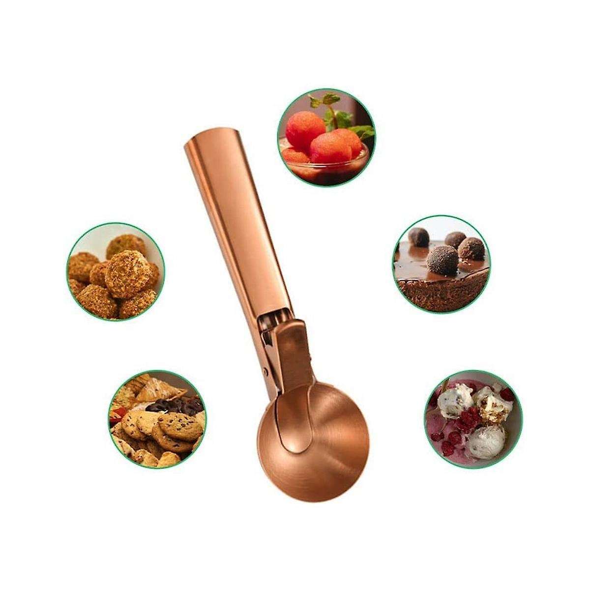 Ice Cream Scoop, 2pcs Stainless Steel As Shown Cookie Scoop with Trigger Melon Baller Cones Spoon