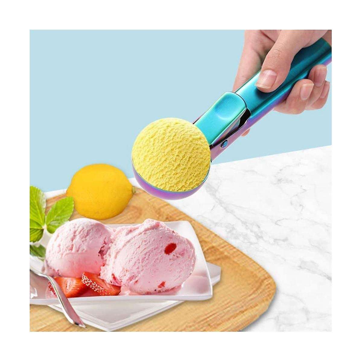 Ice Cream Scoop, 2pcs Stainless Steel As Shown Cookie Scoop with Trigger Melon Baller Cones Spoon