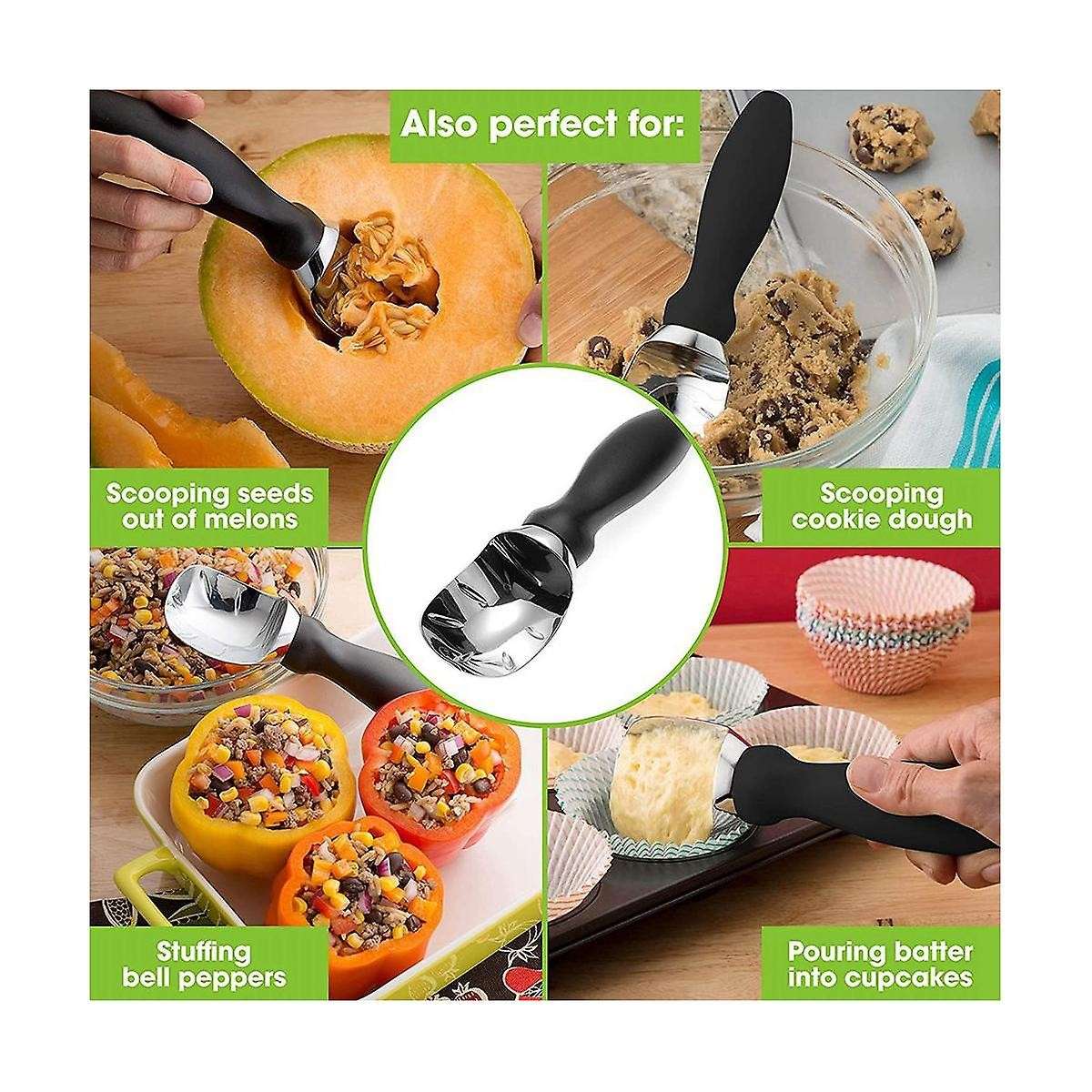 Ice Cream Scoop with Soft Grip Handle, Professional Heavy Duty Sturdy , Premium Kitchen Tool for Co