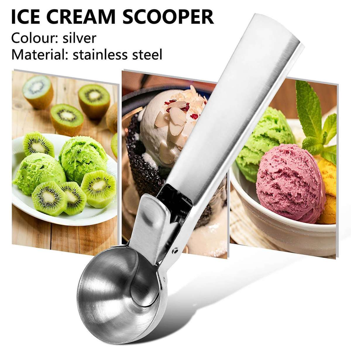 Ice Cream Scoop - Stainless Steel Ice Cream Scooper with Easy Trigger, Cookie Spoon with Anti-freez