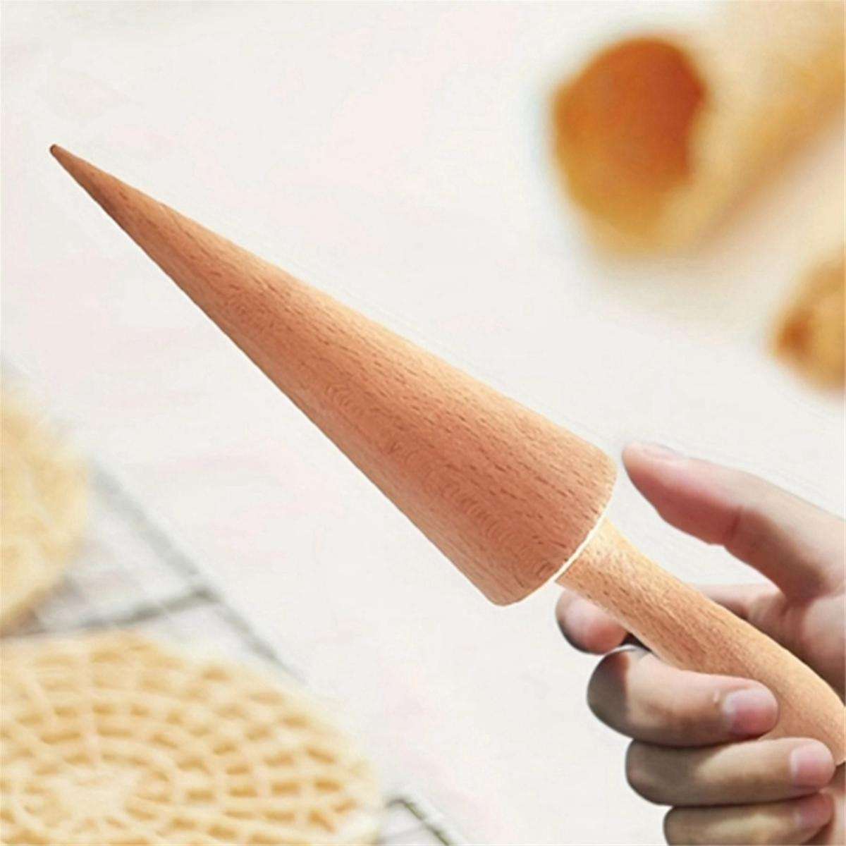 Ice Cream Waffle Cone Roller, Strong and Smooth Cone Roller, Wooden Pizzelle Cone, Handle Waffle Con
