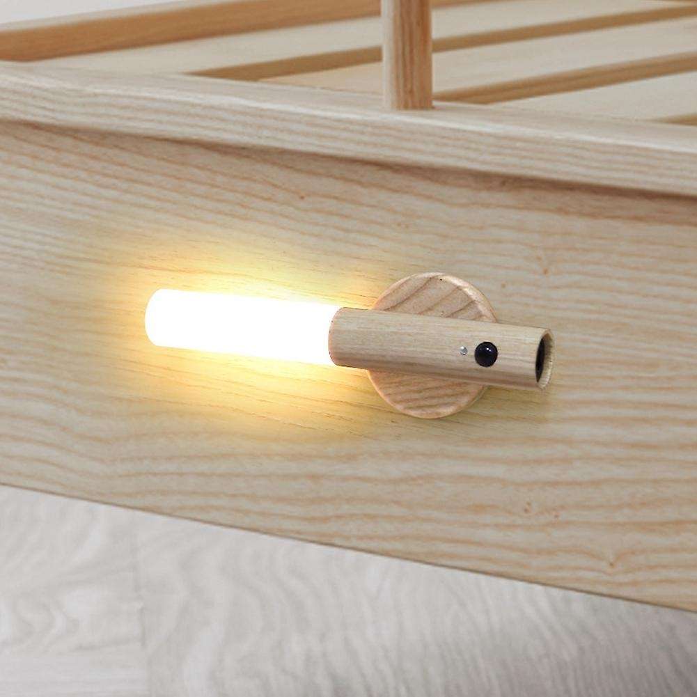 Intelligent Auto PIR Motion Sensor LED Rechargeable Magnetic Night Light Wood Wall Light Kitchen Cab