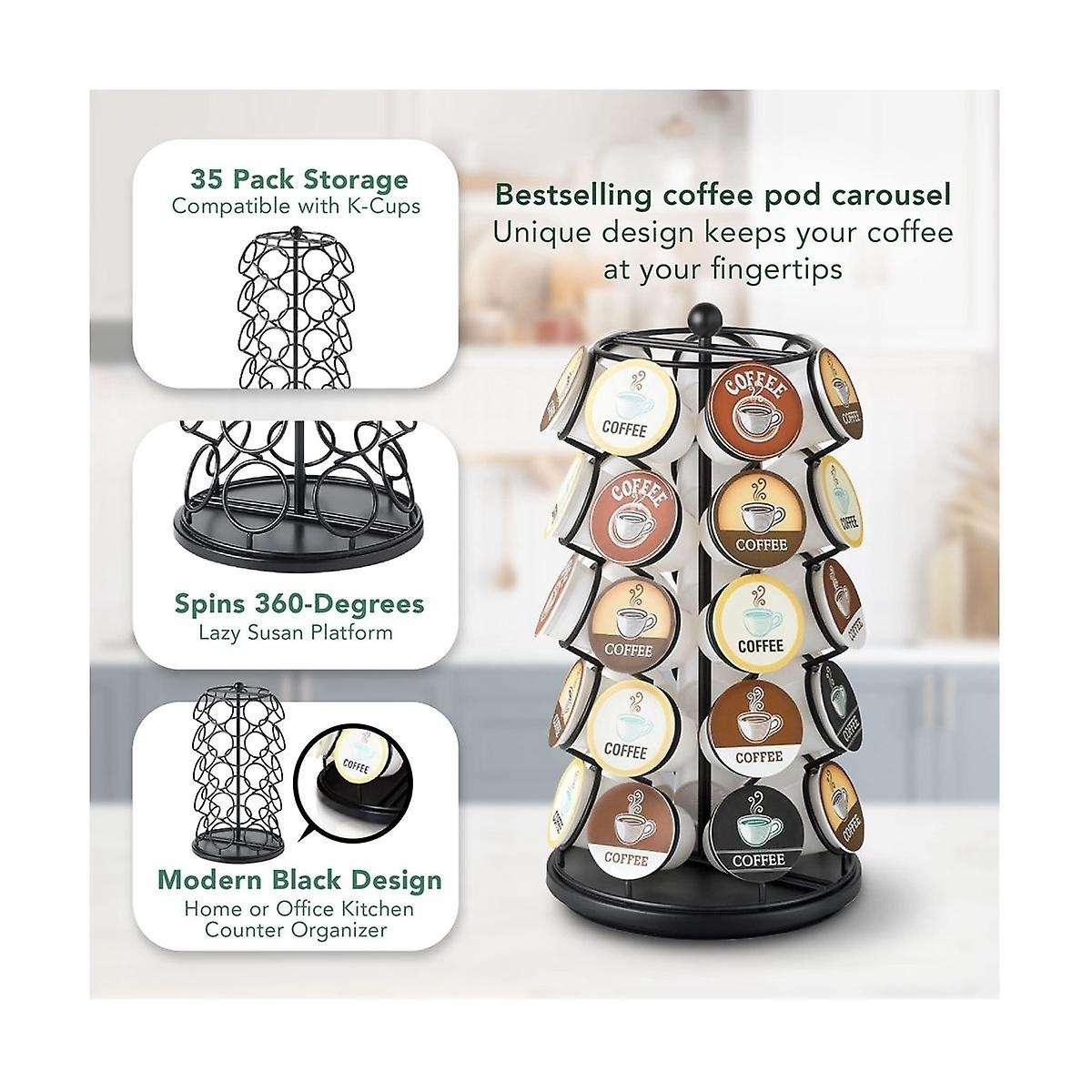K Cup Holder - Compatible with for K-cups, Coffee Pod 35 K Cup Holder, Spins 360-degrees