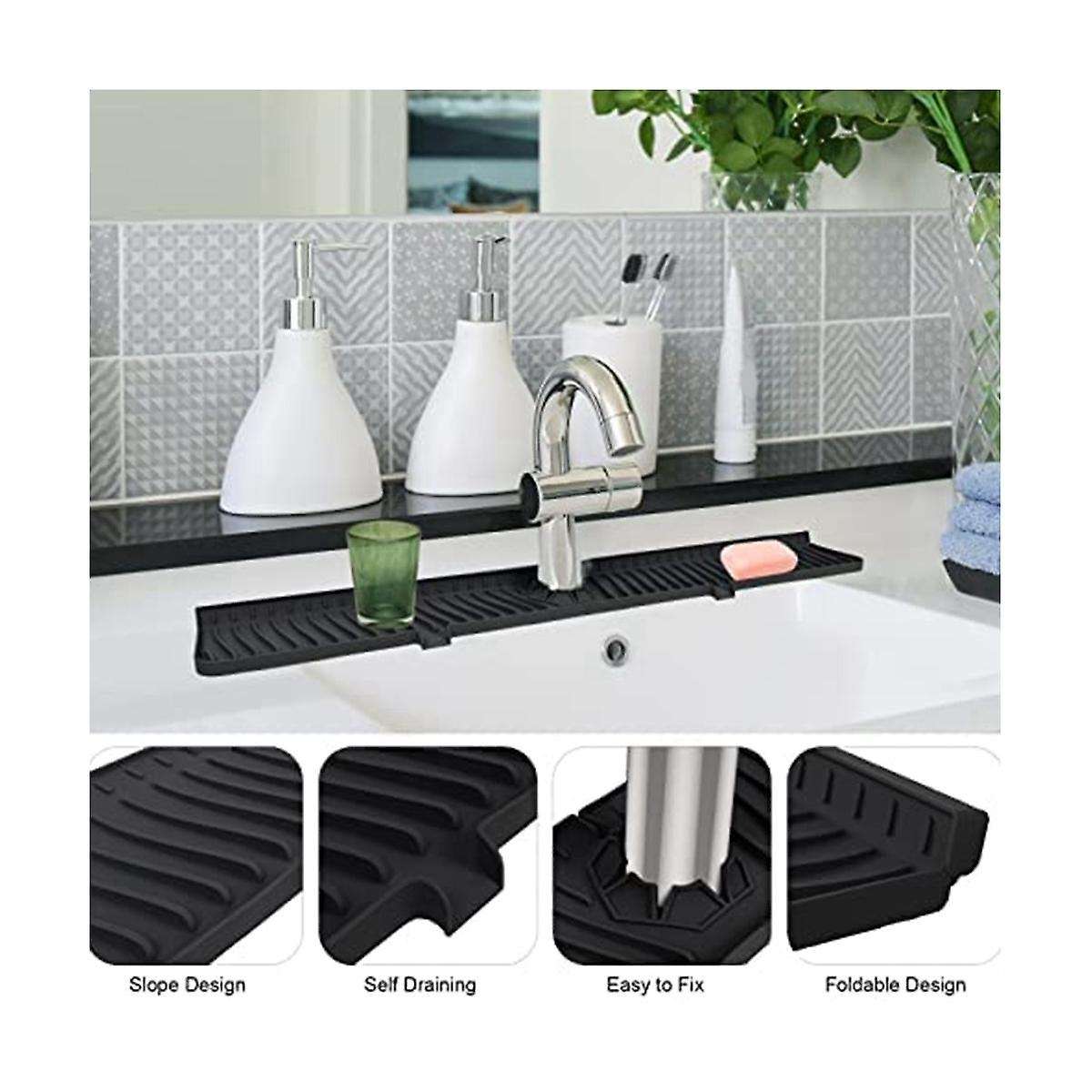Kitchen Sink Splash Guards Sink Splash Guards Mat, Long Silicone Faucet Handle Water Catcher Tray F