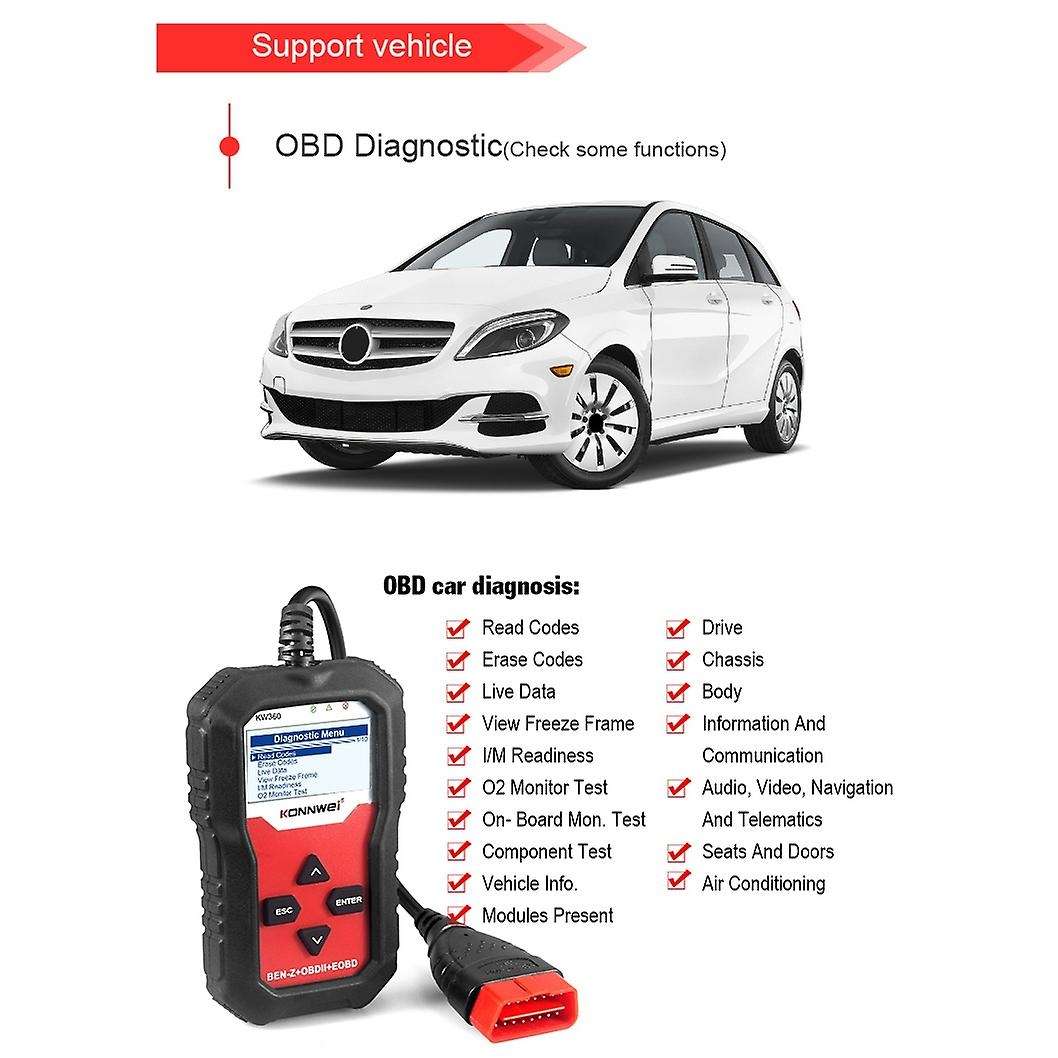 KW360 for Full-Function Car Vehicle Fault Scanner ABS Brake System Scanner Car Diagnose Tool Car OBD