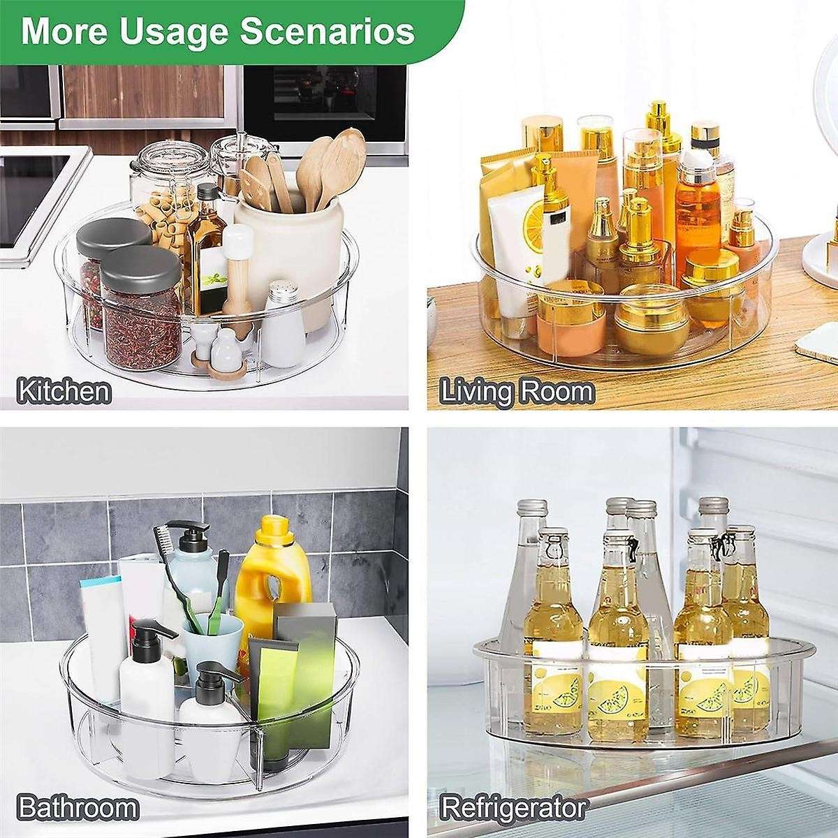 Lazy Turntable Organizer for Cabinet Refrigerator and Pantry Countertop with Clear Spice Rack 2pcs 1