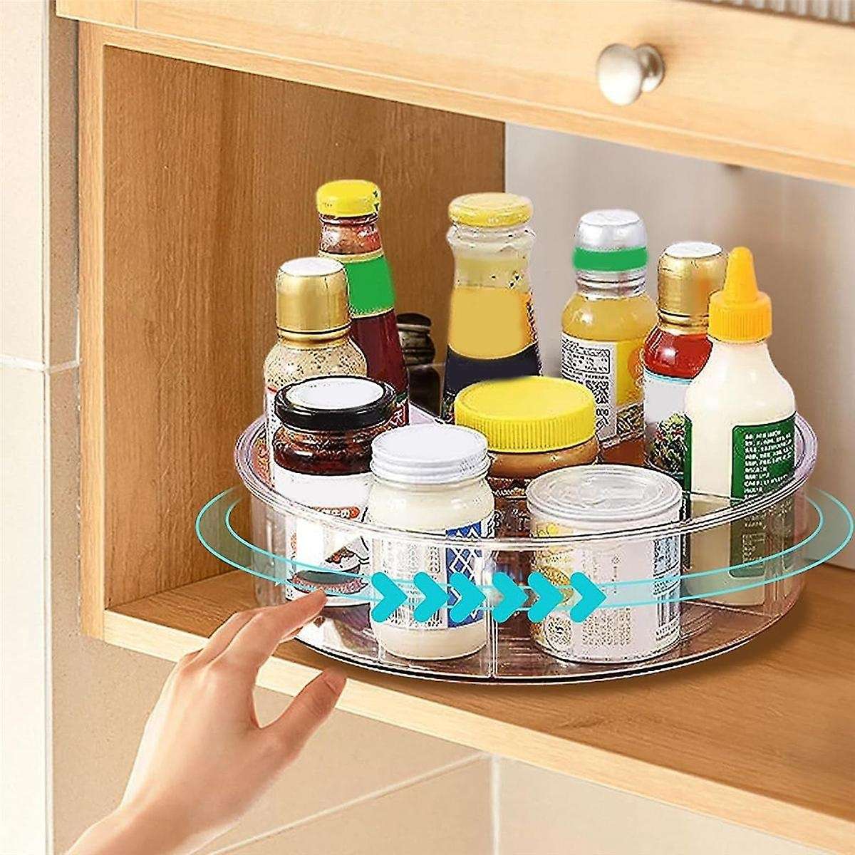 Lazy Turntable Organizer for Cabinet Refrigerator and Pantry Countertop with Clear Spice Rack 2pcs 1