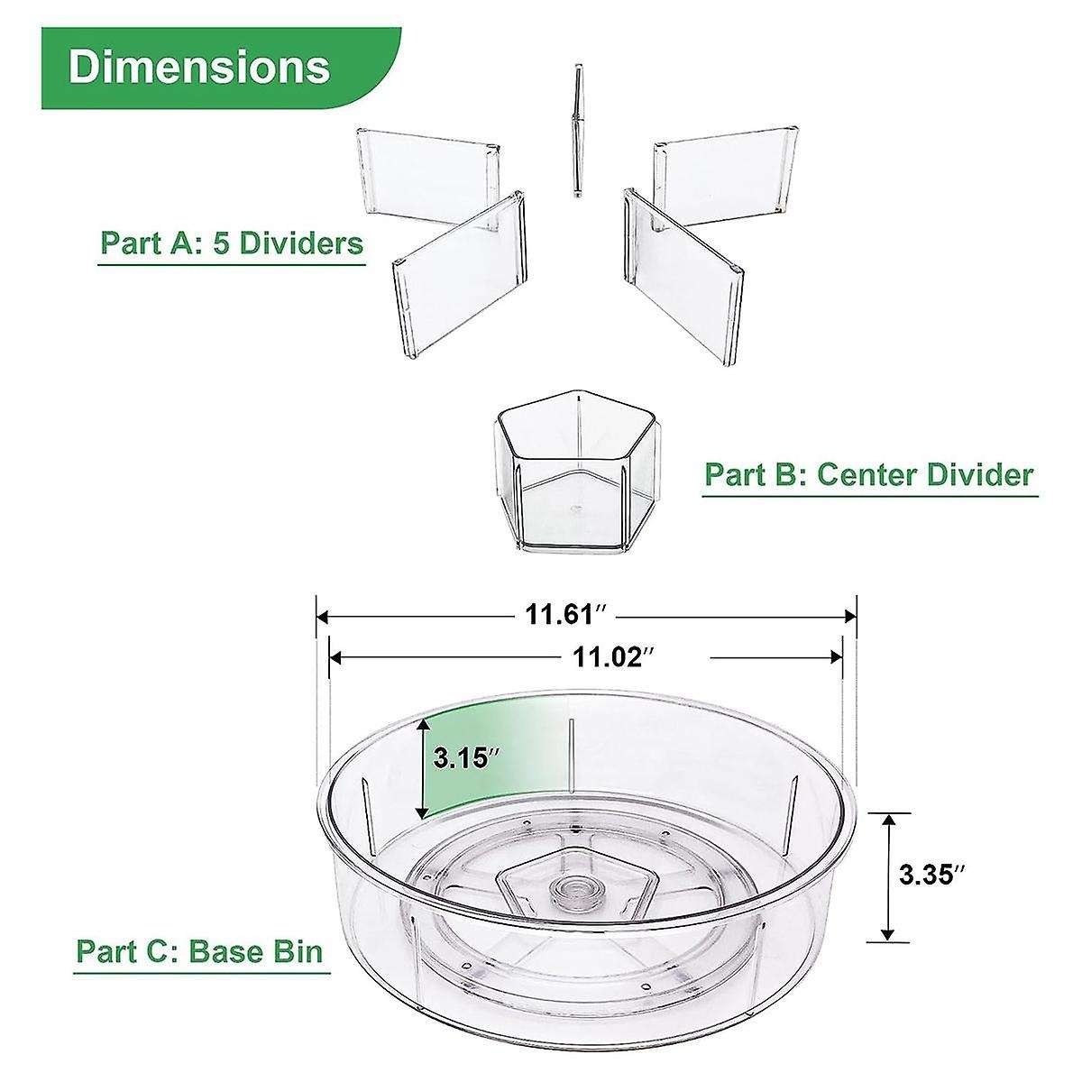 Lazy Turntable Organizer for Cabinet Refrigerator and Pantry Countertop with Clear Spice Rack 2pcs 1