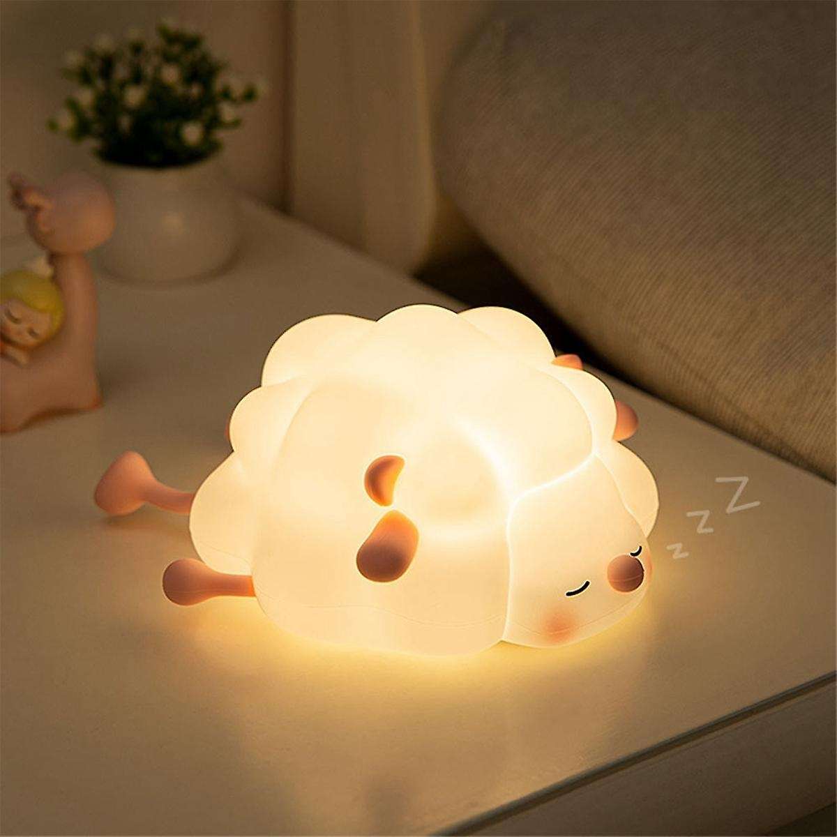 LED Cute Sheep Night Light USB Silicone Night Lamp Rechargeable Touch Sensor Nightlight Sheep Lamp