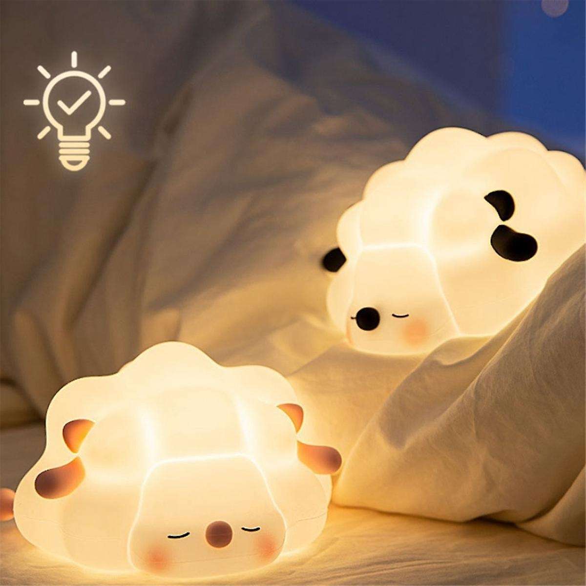 LED Cute Sheep Night Light USB Silicone Night Lamp Rechargeable Touch Sensor Nightlight Sheep Lamp