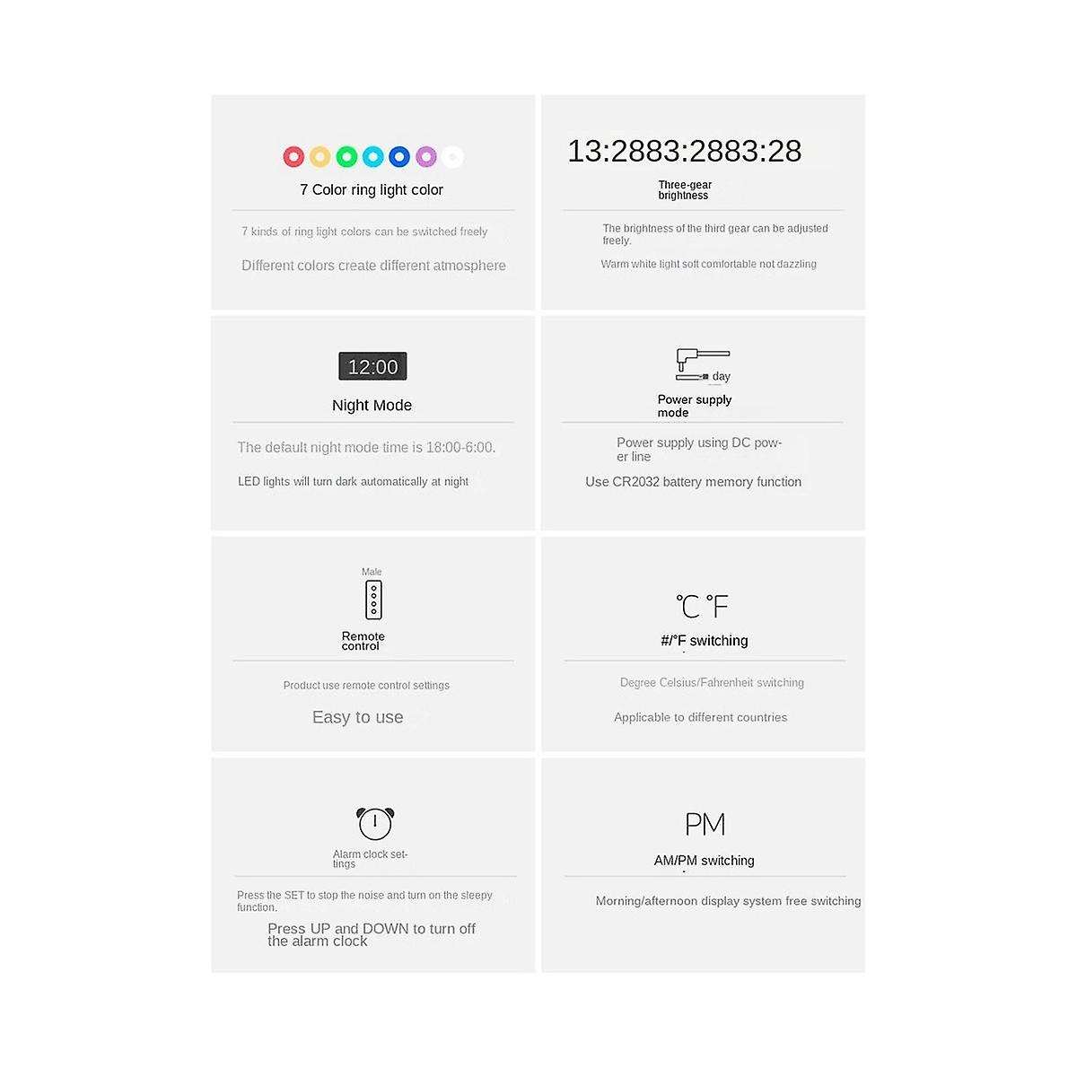 Led Digital Wall Clock Digital Display Temperature 7 Colors 3d Bedroom Living Room Decoration Digita